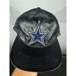 Vintage Dallas Cowboys Drew Pearson Black Leather Snapback Hat NFL Star Logo